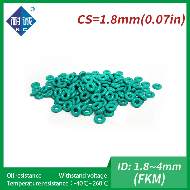 5PC/lot Rubber Ring Green FKM O ring Seals Thickness 1.8mm ID1.8/2/2.24/2.5/2.8/3.15/3.55/3.75/4mm Rubber O-Rings Fuel Washer