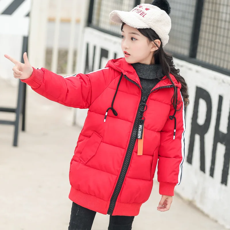 Size 12-15y Kids Parkas Jacket Winter Boys Girls Coats Zipper Hooded Solid Color Warm Casual Children Outerwear Top Clothes C60