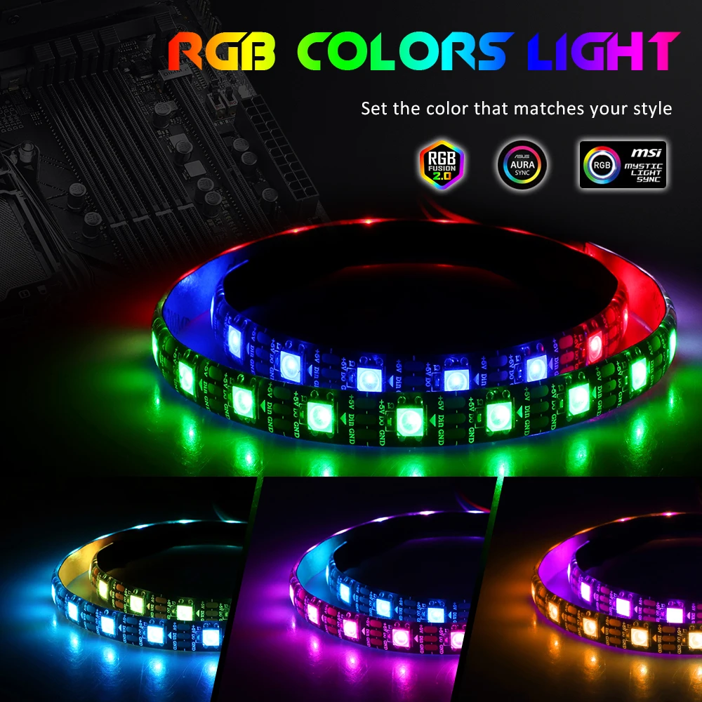 Motherboard RGB Addressable WS2812b LED Strip For PC Case, for ASUS Aura SYNC,MSI Mystic Light SYNC,RGB Fusion 2.0, 3 Pin Header image 6