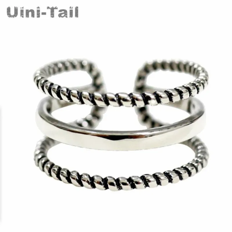 Uini Tail new design hot sale 925 Tibetan silver three-layer twist open ring with personality fashion dynamic high quality JZ219