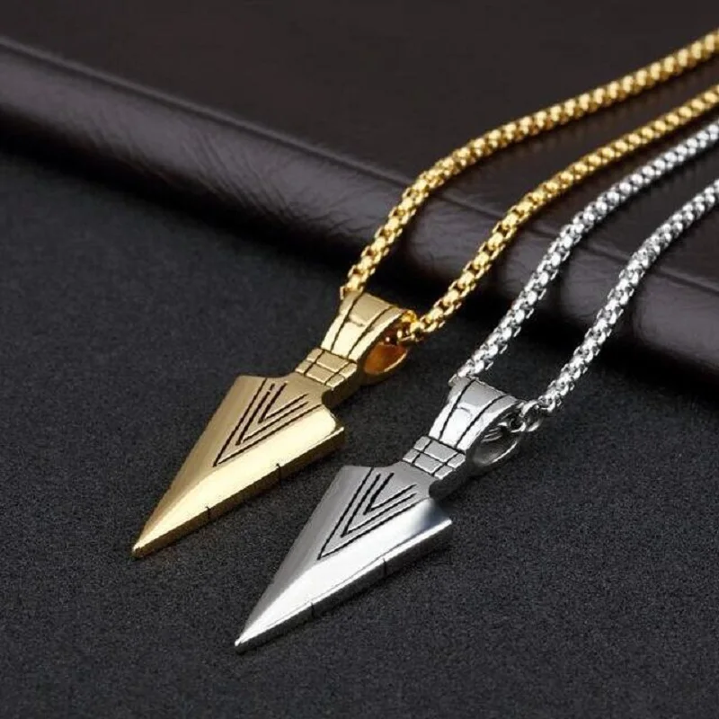 Fashion Black Gold Silver Color Men Spearhead Pendant Necklace Allowhead Kunal Primal Necklace Punk Stainless Jewelry Wholesale