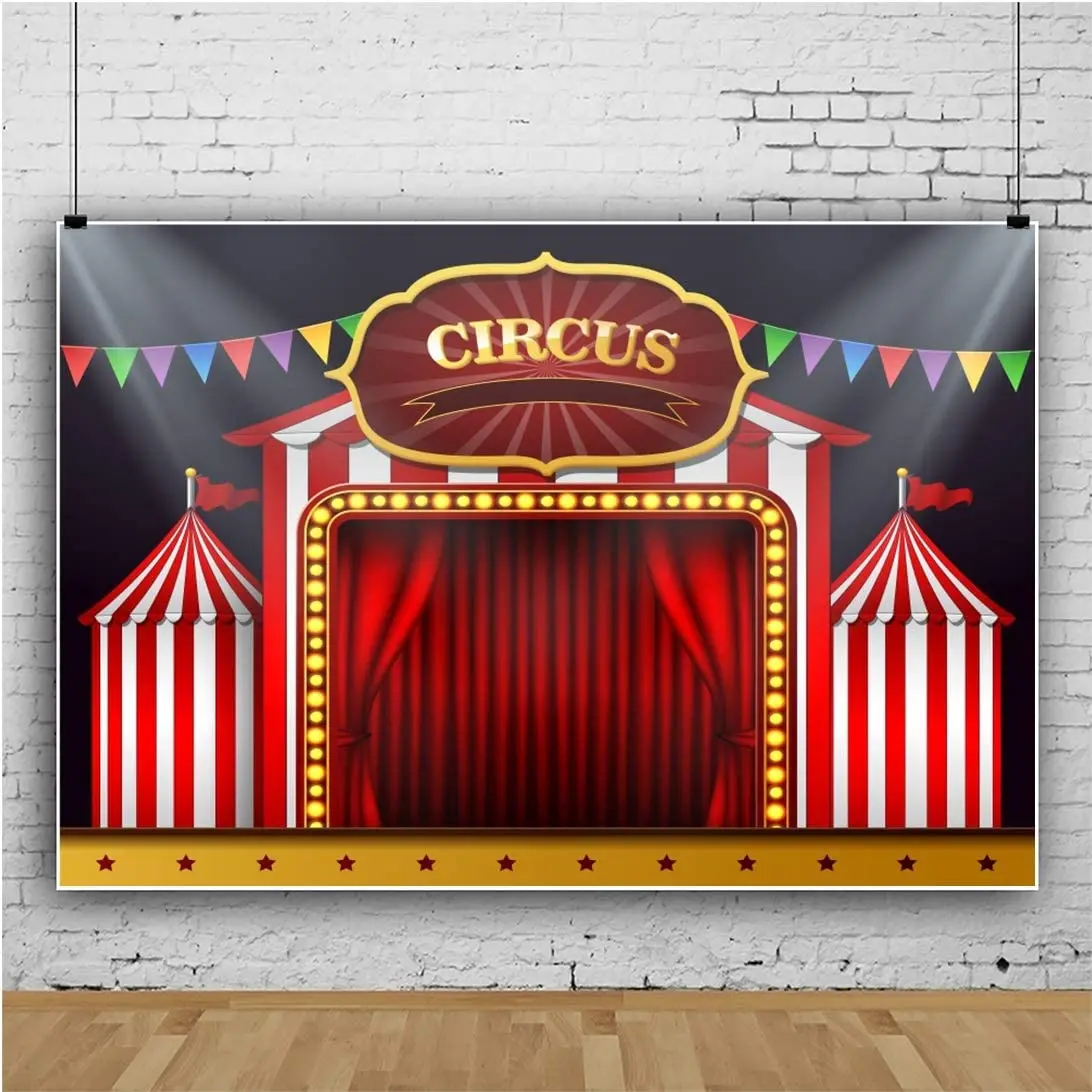 Cartoon Circus Photography Backdrop Red Tent Carnival For Kids Happy Birthday Party Decor Background Banner Photo Poster