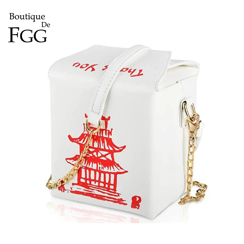 Boutique De FGG Chinese Takeout Box Purse Tower Print Ladies Handbag Novelty Girl Shoulder Bag Women Messenger Crossbody Bag