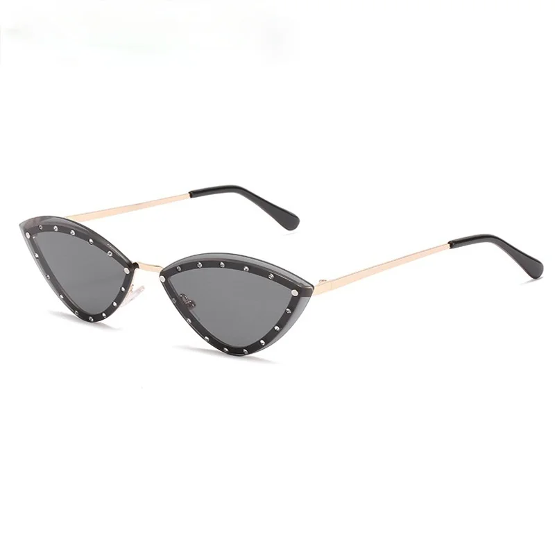 Lunettes de soleil œil de chat triangle pour femmes, alliage, sans monture, cristal, brillant, unique, élégant, vert, biscuits, nuances, nouveau,