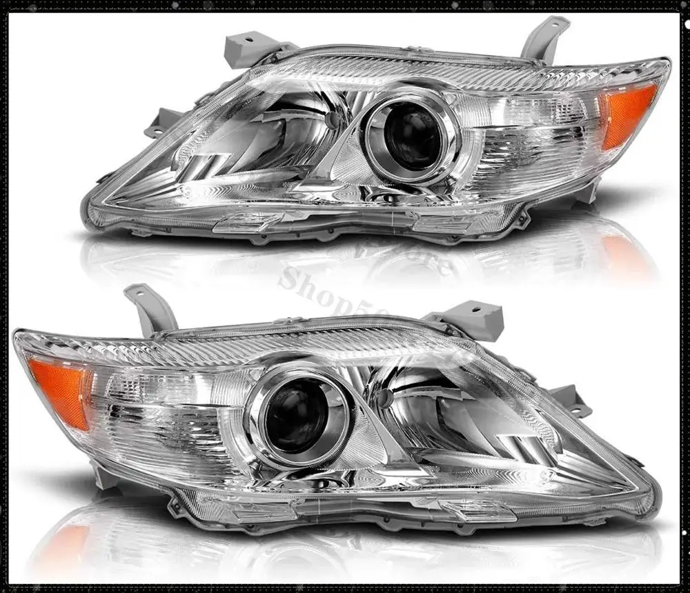 

Sulinso 2PCS Fit For 2010-2011 Toyota Camry Hybrid Headlight Assembly Chrome Housing Amber Reflector Projector Headlights