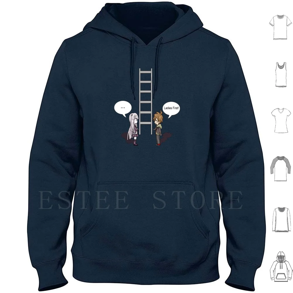 Ladies First! Hoodies Danganronpa Makoto Naegi Kyoko Kirigiri Anime Ladder Funny Cartoon Chibi Monobear Monokuma