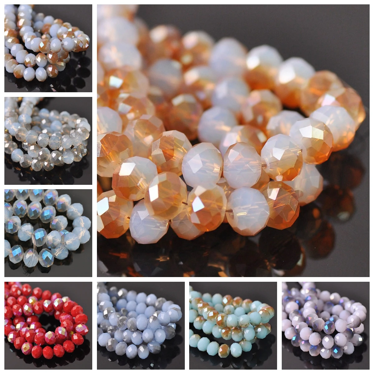 

Opaque Half Coated Color 3x2mm 4x3mm 6x4mm 8x6mm 10x7mm 12x8mm Rondelle Faceted Crystal Glass Loose Beads for Jewelry Making DIY