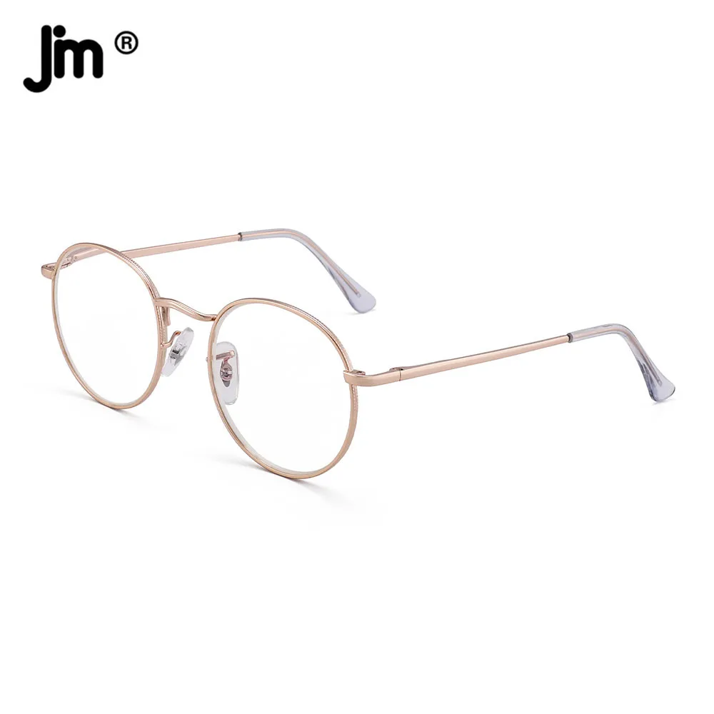 JM Round Blue Light Blocking Reading Glasses Men Women Spring Hinge Metal Frame Vintage Magnifier Diopter Presbyopic