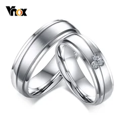 Vnox Elegant Couple Rings For Women Men Stainless Steel Wedding Bands AAA CZ Stones Trendy Anel Alliance Gift