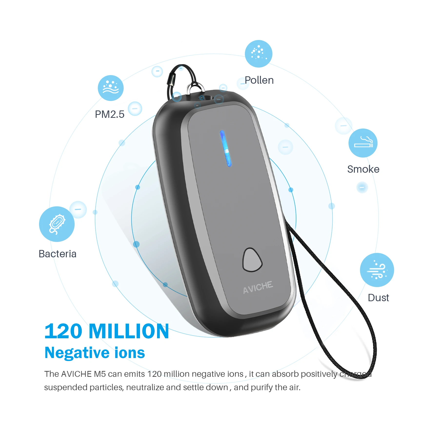 AVICHE M5 AVICHE Bán Sỉ Máy Lọc Không Khí Có Thể Đeo Vòng Cổ Mini Di Động Lọc Ion Phát Ion Âm