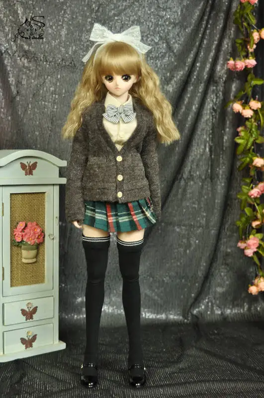 1/4 1/3 BJD Pleated skirt+shirt+Cardigan Outfit for BJD/SD MSD SD13 Big Girl Not Included Doll and Other Accessories E2651