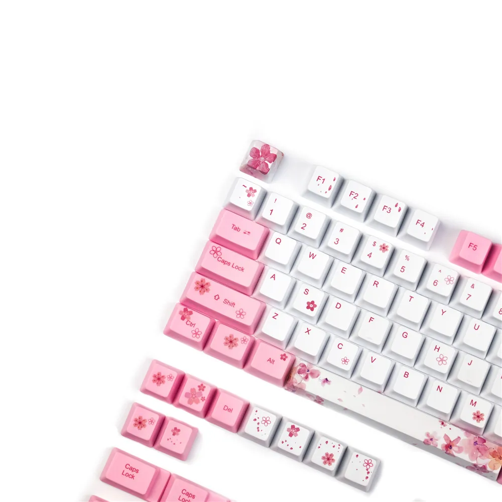 132Keys  OEM PBT Cherry Blossoms Keycaps Full Set Mechanical Keyboard Keycaps PBT Dye-Sublimation Keycap