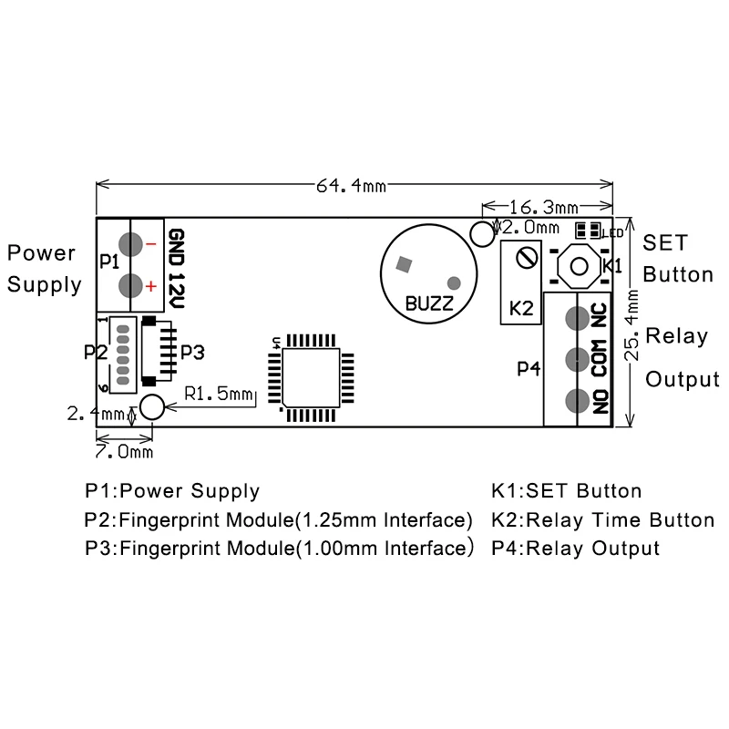 K202+R502-F Waterproof Small Fingerprint Module Sensor With DC12V K202 Fingerprint Control Board For Door Access Control