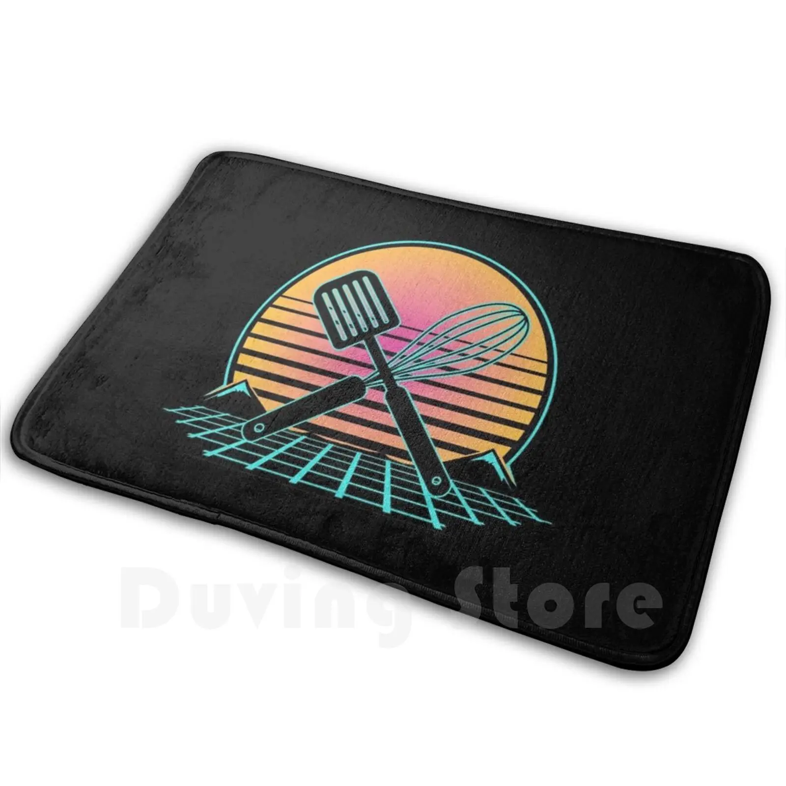 Cooking Chef Retro Sunset Outrun Mat Rug Carpet Anti-Slip Floor Mats Bedroom Cook Chef Baker Pastry Chef Spatula Whisk Home