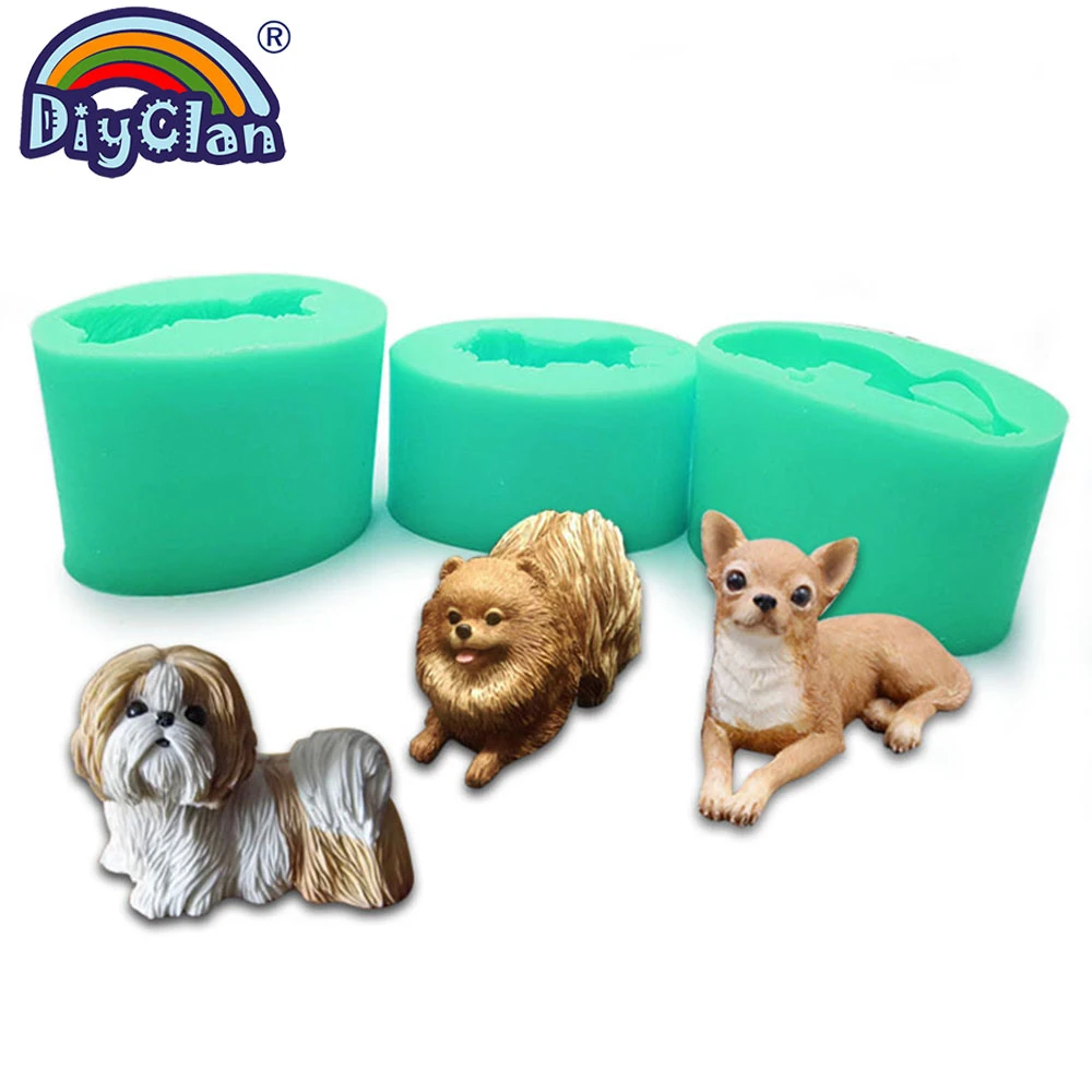 3D Dog Shape Silicone Clay Molds Big Size Chihuahua Pomeranian Shih Tzu Gypsum Animal Candle Mould For Cake Topper Baking Tools