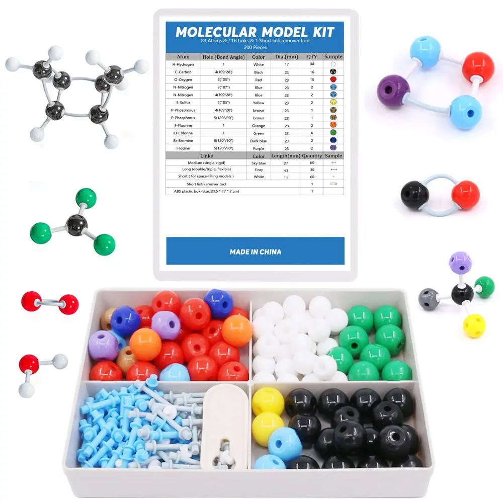 

200Pcs Molecular Model Kit for Organic and Inorganic Chemistry,Chemistry Molecular Model Set-Atoms&Links & Remover Tool