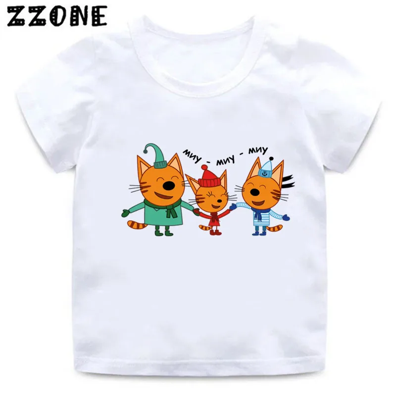 Kid-e-cats Print Cartoon Kids T-Shirts Three Kitten Russian Funny Baby Girls T shirt Summer Children Tops Boys Clothes,HKP5411