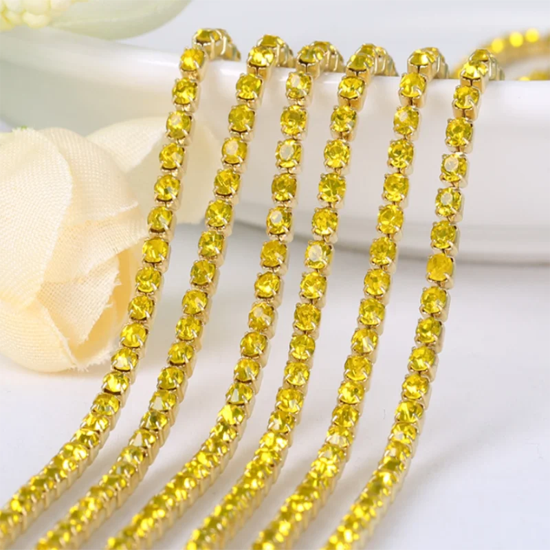 All colours 10Yards  DIY Rhinestone Chain Dense Gold bottom sewing Rhinestones for clothing Art Decoration