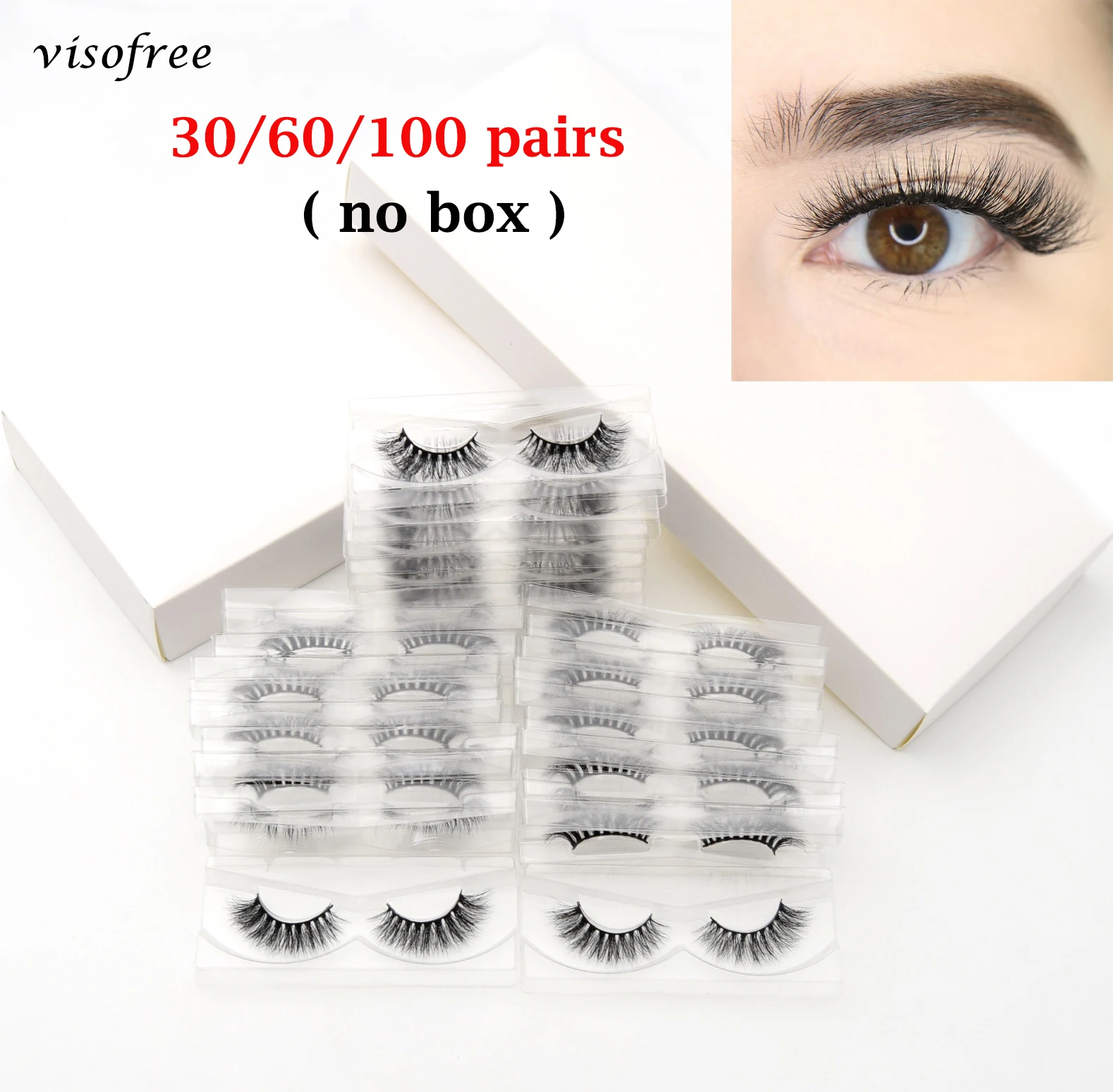 Wholesale Lashes Mink Eyelashes Visofree 3D Mink Lashes No Box Fluffy Soft Wispy Natural Cross Eyelash Extension Reusable Lashes