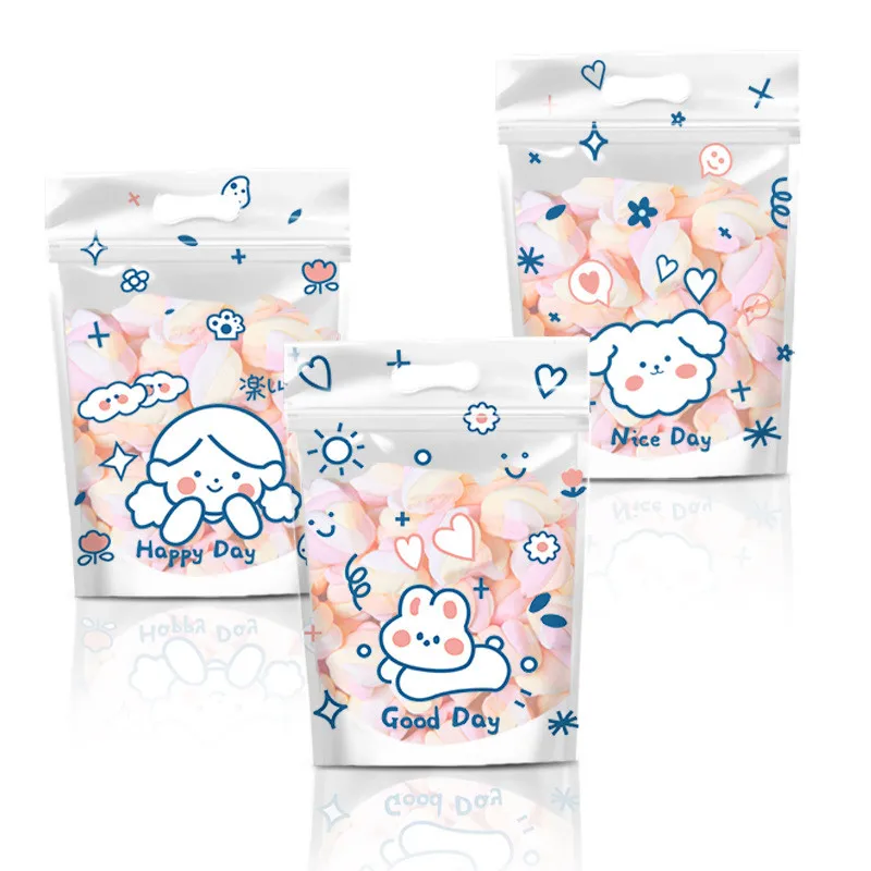 

50Pcs Self-sealing Zipper Bags Nougat 3 in 1 Cartoon Bunny Girl Snowflake Cookie Candy Stand Packaging 15x22cm