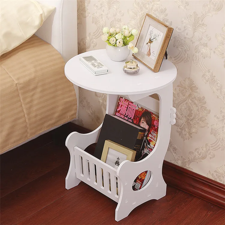 JOYLIVE European Mini Plastic Round Coffee Tea Table Home Simple Plastic Living Room Bedroom Storage Shelf Bedside Table White