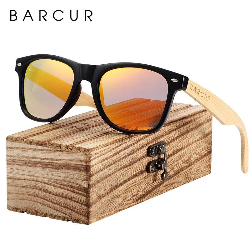 BARCUR Wood Sunglasses Spring Hinge Handmade Bamboo Sunglasses Men Wooden Sun glasses Women Polarized Oculos de sol masculino