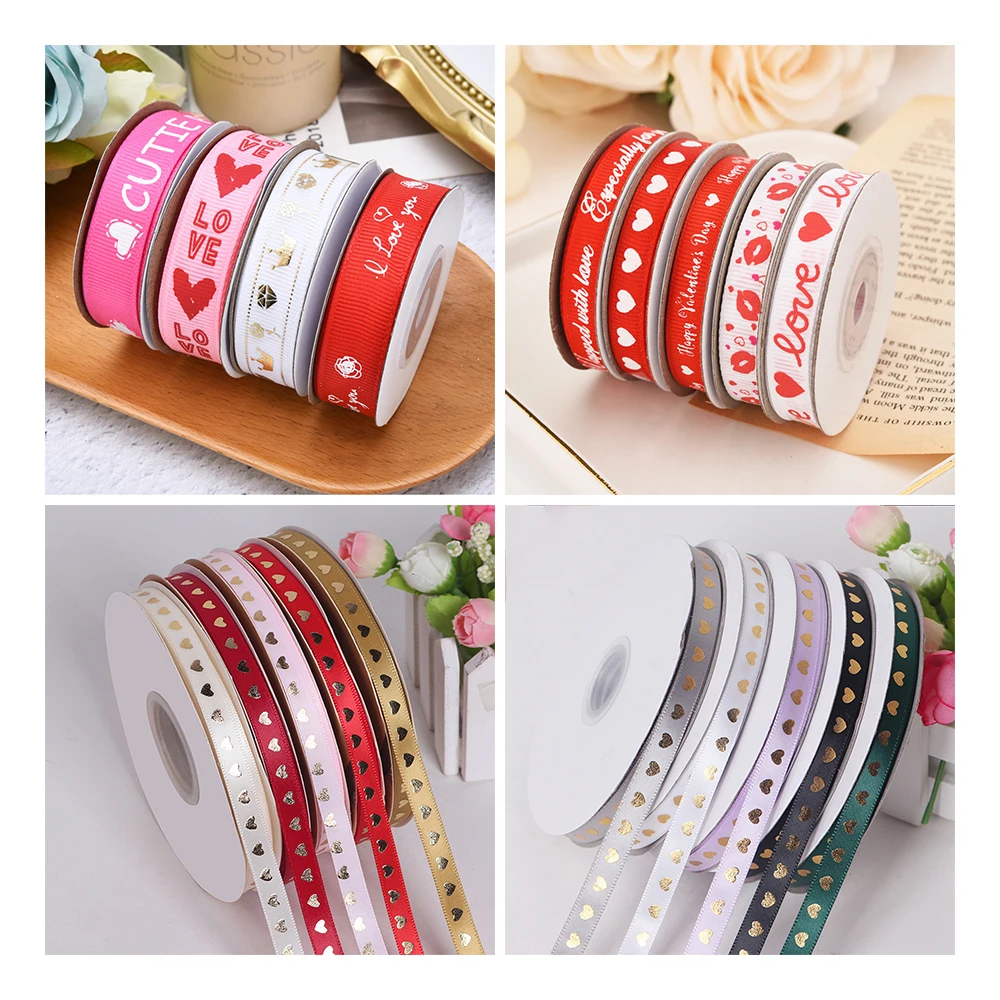 5 Yards 2022 Valentine's Day Themed Grosgrain Ribbons Designs for DIY Gifts Wrapping,Wedding Decoration, Crafts,1/1.5cm Width