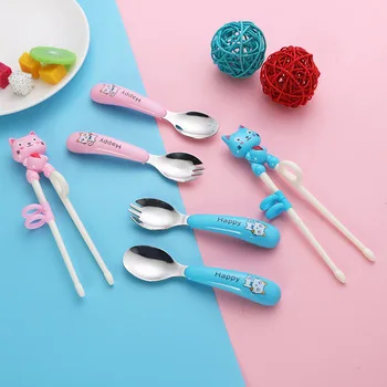 dinner set for children Children's Learning Chopsticks Spoon And Fork Set Stainless Steel Children Cutlery