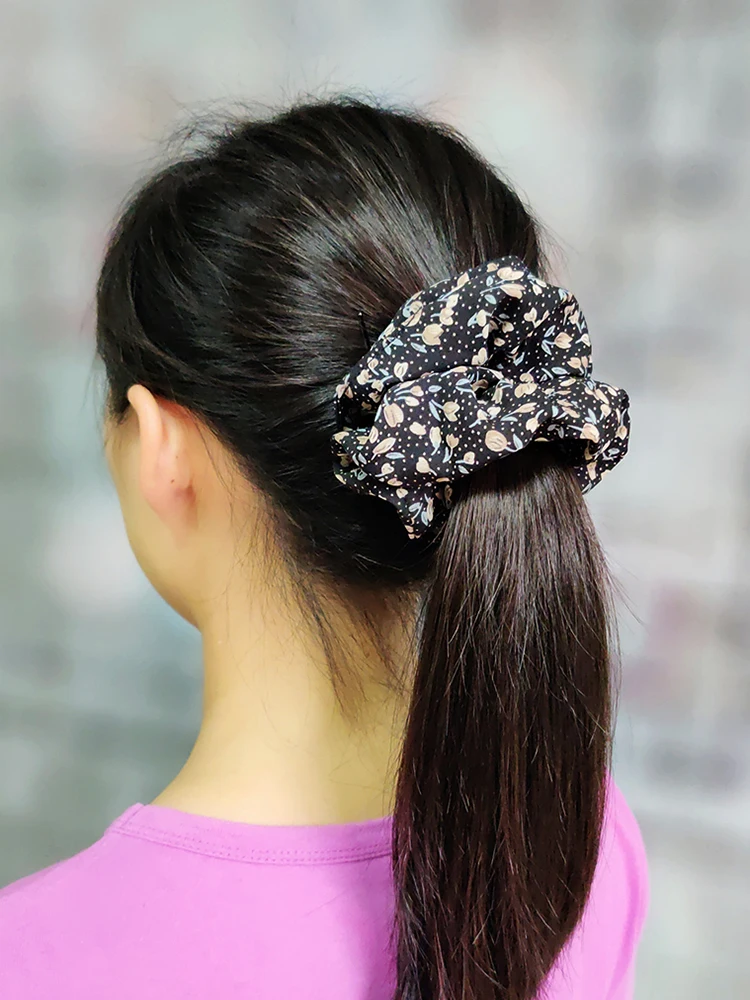 Fashion women Girls Flower Printting Chiffon Hair Scrunchies Ponytail Holders Spring Vintage Elastic Hair Bands Hair Accessories