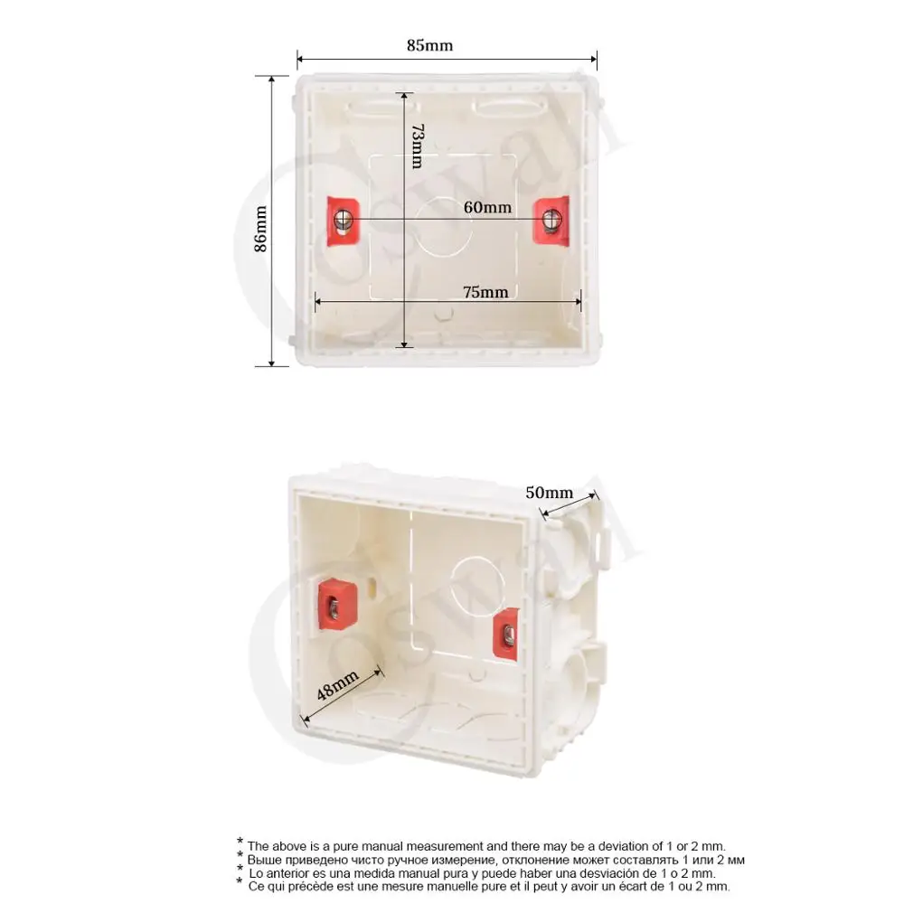 Coswall Adjustable Mounting Box Internal Cassette 86mm*85mm*50mm For 86 Type Switch and Socket White Red Wiring Back Box