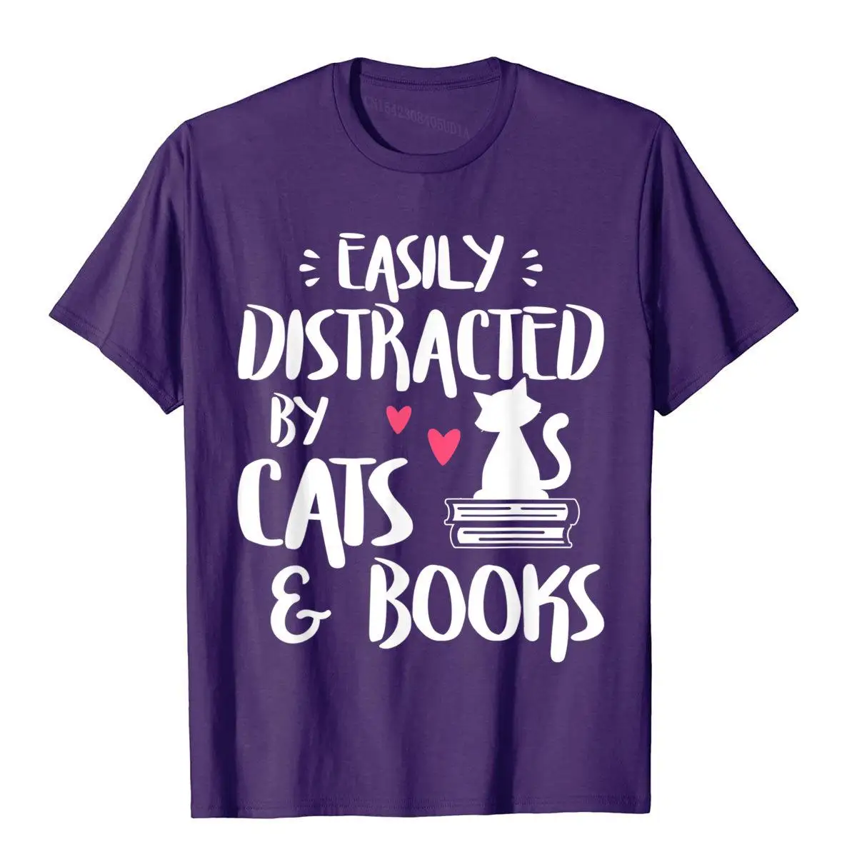 Easily Distracted By Cats And Books Cat Book Lover T-Shirt New Arrival Men T Shirt Cotton Tops Shirts Unique