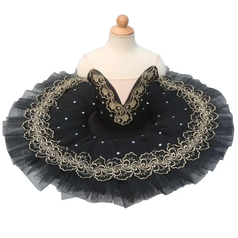 Black Professional Ballet Tutus For Girls Child Kids Swan Lake Ballet Dress Dance Clothes Pancake Ballerina Figure Skating Dress