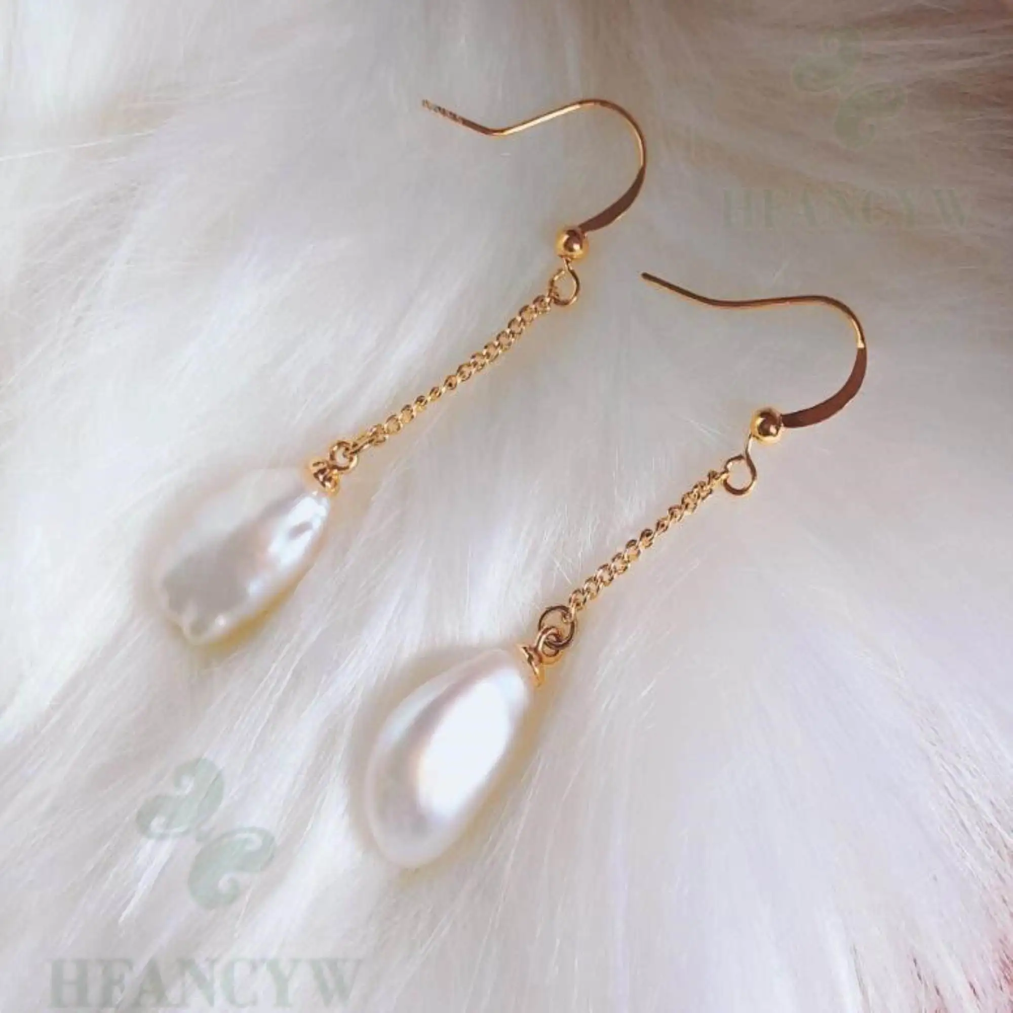 

White Baroque Pearl Long Section Earring 18k Hook Cultured AAA Classic Fashion Party Real Wedding Luxury