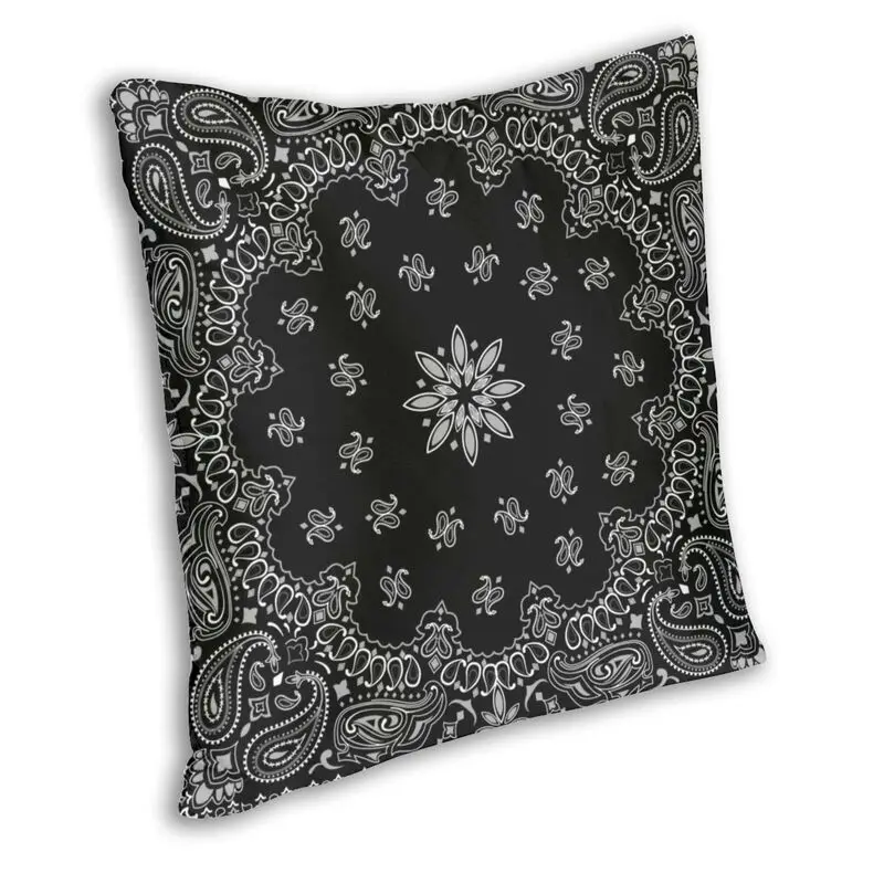 Black Bandana Paisley Print Throw Pillow Case Decor Square Bohemian Floral Art Cushion Cover 40x40 Pillowcover for Living Room