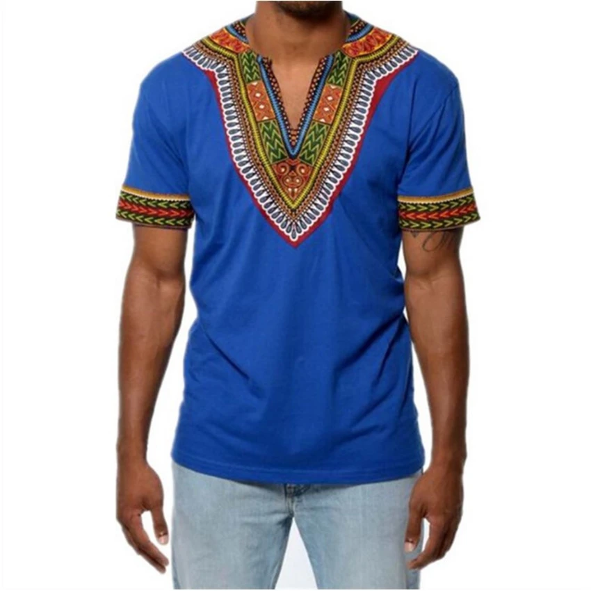 Vestido Dashiki africano para hombre, camiseta informal de manga corta con estampado rico bazin, 6 colores, moda de verano, 2022