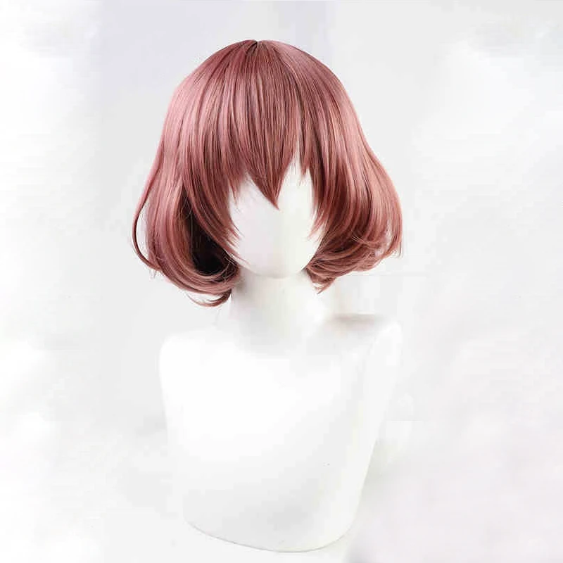 

2021 New Anime High-Rise Invasion Maid-fuku Kamen Cosplay Wig Red Brown Short Heat Resistant Hair Maid Mask Wigs + Wig Cap