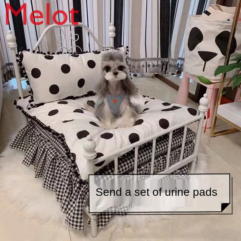 Sticky rice with the same ins sweet cute doll bed pet kennel removable dog iron bed princess bed photo