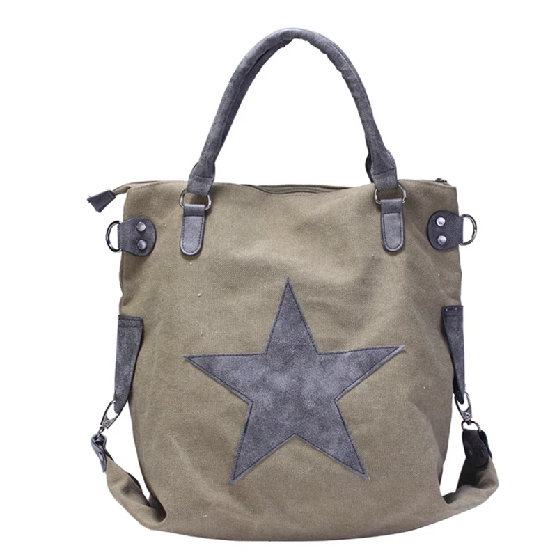 Large Canvas Women Shoulder Bags Fashion Pentagram Matte Leather Handbag Duffel Tote Weekend Designer Vintage Style Female Bag