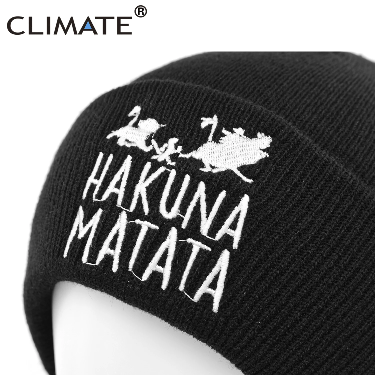 CLIMATE MATATA Beanie Lion Pumba Winter Warm Knitted Hat Hakuna Cool Black Knitted Winter Hat for Men Women