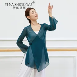 Girl Classical Dance Shirt Sexy Transparent Chinese Traditional Style Tops Body Rhyme Gauze Cardigan Elegant Performance Clothes