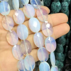 13X18mm Natural Faceted White Opal Stone Beads Oval Round Shape Loose Spacer Beads For Jewelry Making Diy Bracelets Pendant