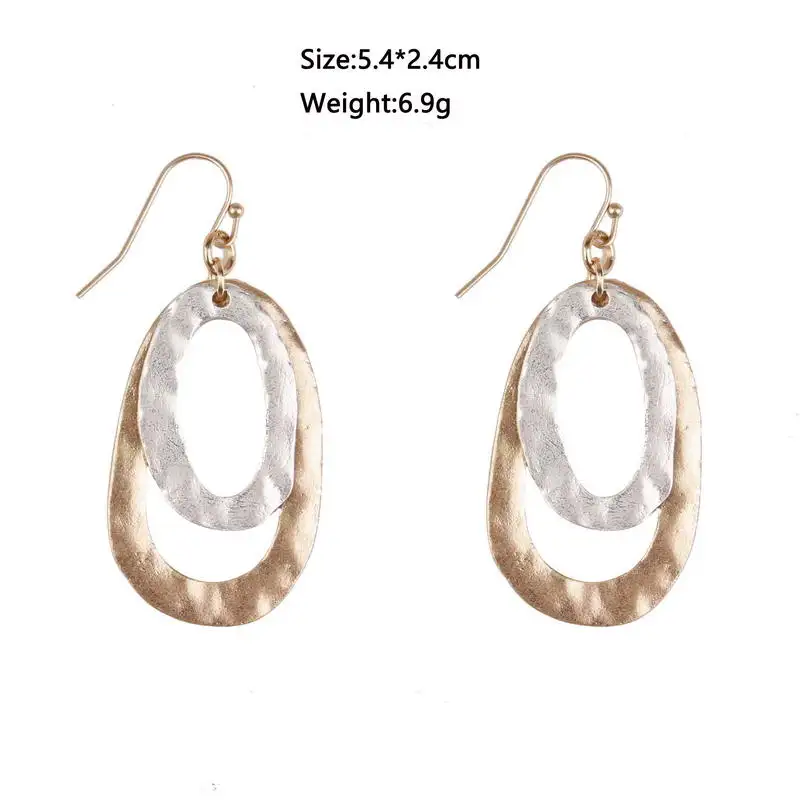 ZWPON Morocco Design Two-Tone Antique Alloy Oval Hollow Drop Earrings Zinc Alloy Dangle Drop Earrings for Woman