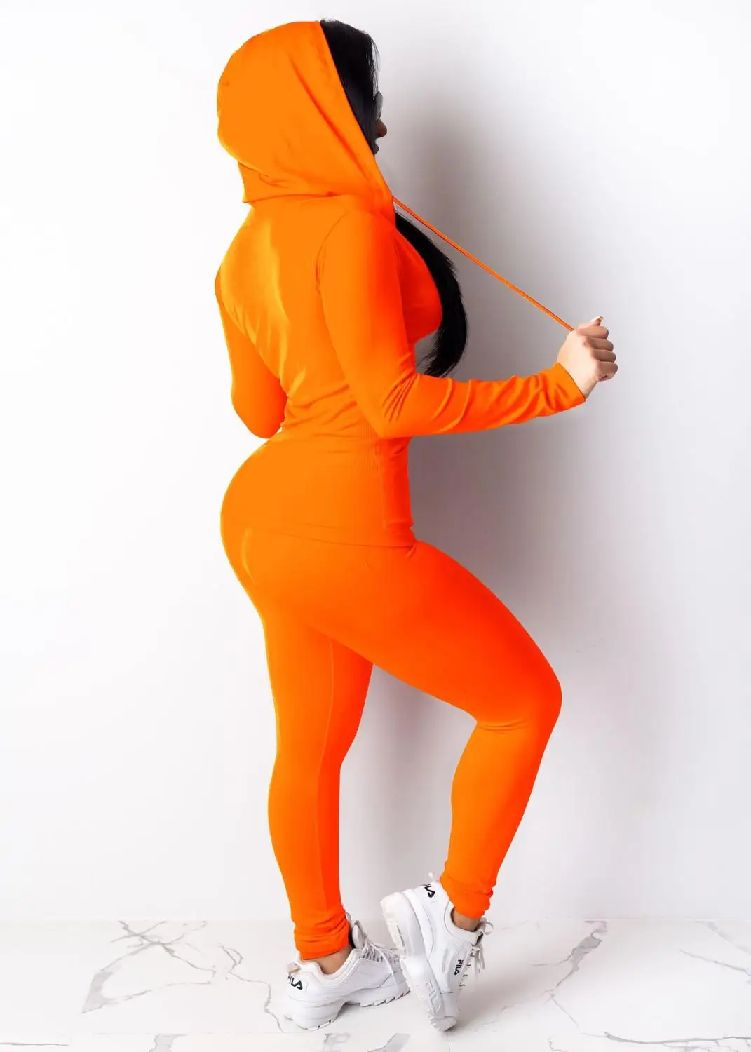 new neon pink orange two pieces set women fitness sportswear 2021 autumn long sleeve skinny tops elastic leggings tracksuit