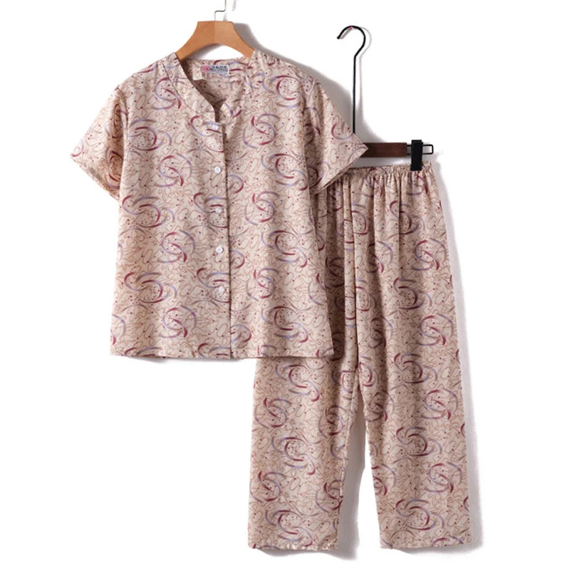 Ensemble de pyjamas d\'été pour femmes, vêtements de nuit, imbibés pour mère et grand-mère, cardigan imprimé, vêtements de maison, nouveauté