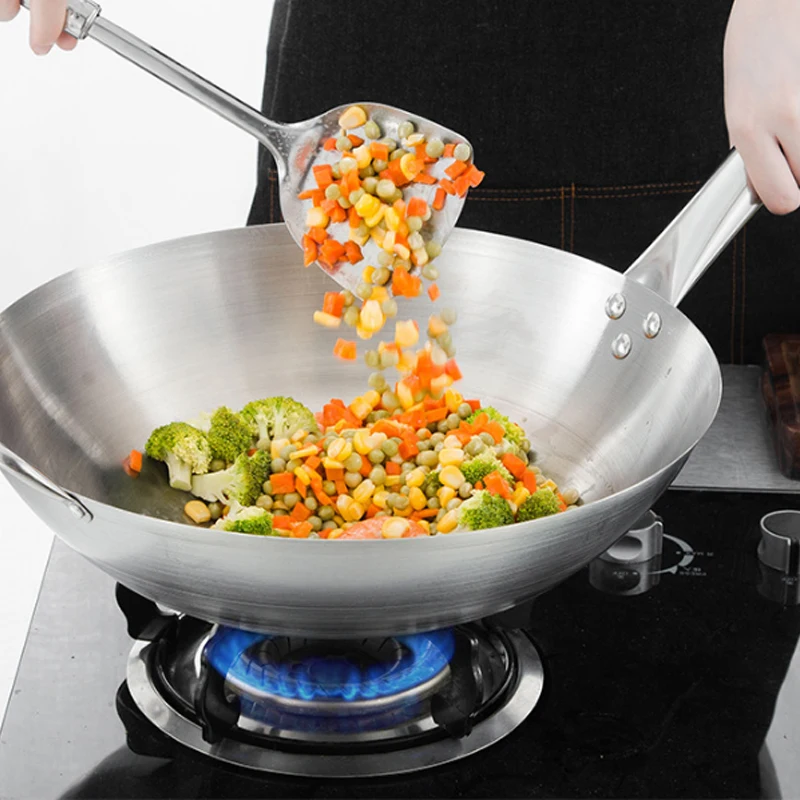 Stainless Steel Wok Round Bottom wok pan With Ears Uncoated Omelette pan Kitchen Cooking pan Gas stove general