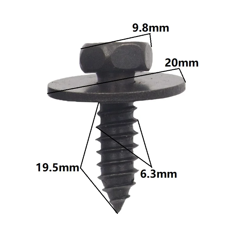 10Pcs Car Body Fender Screw Metal Self Tapping Screw Rivet Fastener Bolt Black