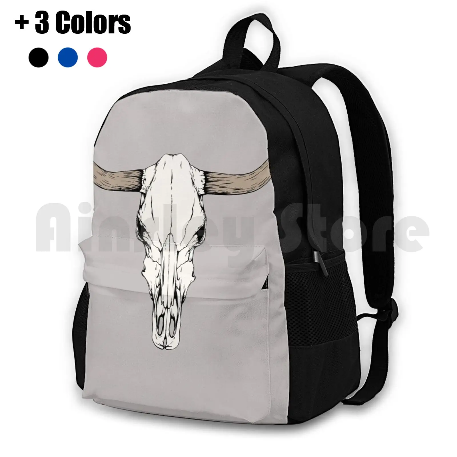 Cow Skull Outdoor Hiking Backpack Waterproof Camping Travel Isolated Outline Rodeo Line Vector Head Symbol Skeleton Pen Farm