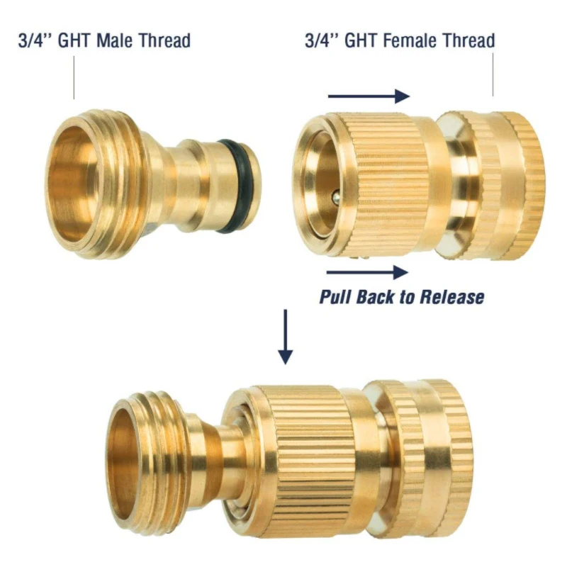 Garden Hose Quick Connector,Solid Brass, Standard Adapter, Watering Fitings Thread, Easy Connect, No Leak, 1Female and 1Male