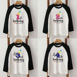 New Kids Boys Girls Birthday T Shirt Autumn Long Sleeved T-shirts Tops Size 1 2 3 4 5 6 7 8 9 Year Children Spring Clothing