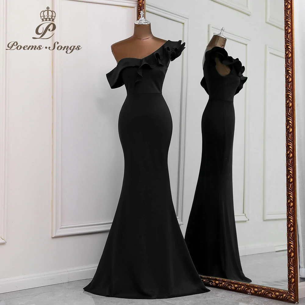 Sexy black evening dress one shoulder vestido de festa evening gowns elegant formal party dresses women evening prom dresses